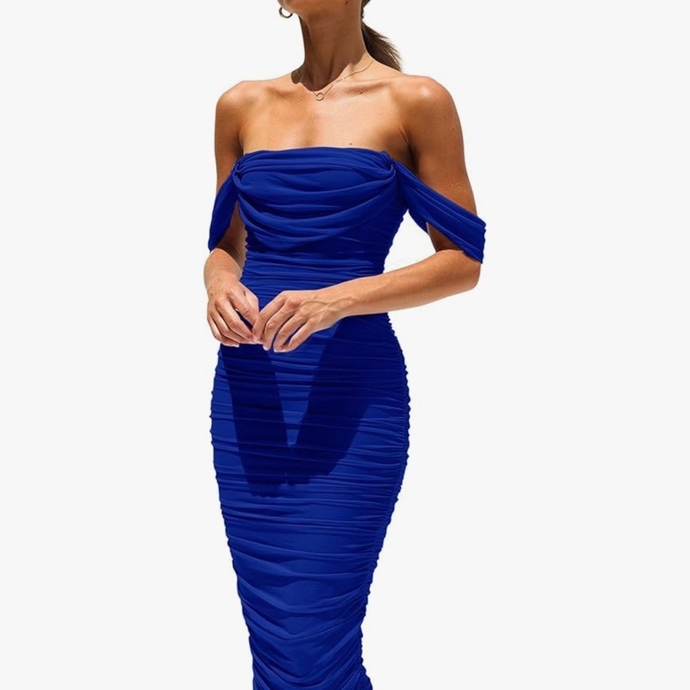 PRETTYGARDEN Women's Summer Off The Shoulder Ruched Bodycon Dress Size XL
